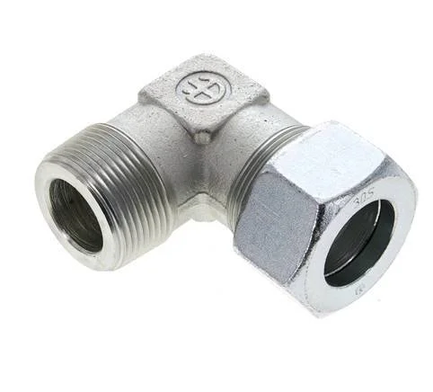 1 1/4” NPT Male x 30S Zinc plated Steel 90 deg Elbow Cutting ring 400 Bar DIN 2353