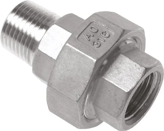 1/2” NPT x 1/2” NPT F/M Stainless steel Double Nipple 3-pieces with Conically sealing 16 Bar