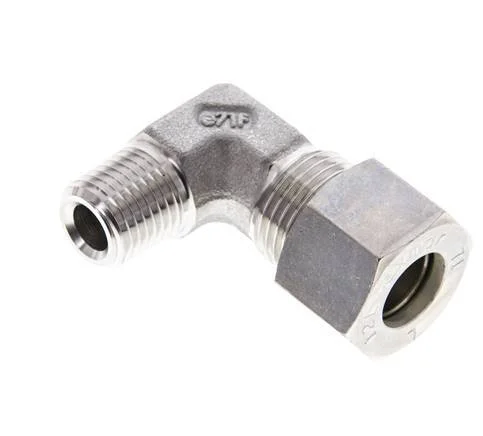 1/4” NPT Male x 12L Stainless steel 90 deg Elbow Compression Fitting 315 Bar DIN 2353