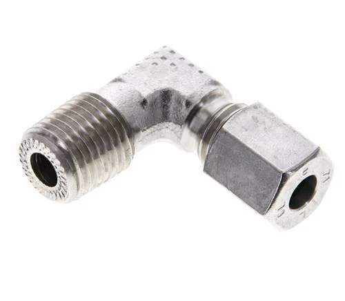 1/4” NPT Male x 6L Stainless steel 90 deg Elbow Cutting ring 315 Bar DIN 2353