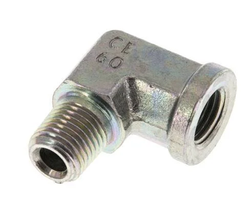 1/4” NPT x 1/4” NPT M/F Zinc plated Steel 90 deg Elbow Fitting 275 Bar – Hydraulic
