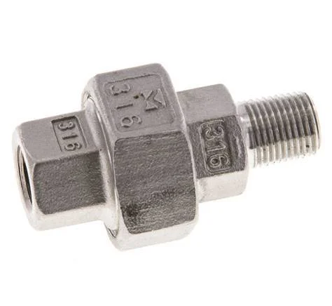 1/8” NPT x 1/8” NPT F/M Stainless steel Double Nipple 3-pieces with Conically sealing 16 Bar