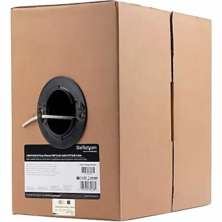 1000 ft Roll of Gray Plenum CMP Cat5e Solid UTP Bulk Cable – Cat5e Bulk Cable – Plenum Rated Cat5e – WIR5ECMPGRY