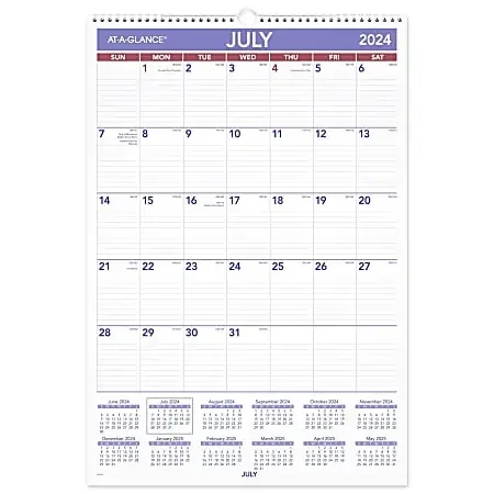 2024-2025 AT-A-GLANCE® Academic Large Monthly Wall Calendar, 15-1/2″ x 22-3/4″, Red/Blue, July to June