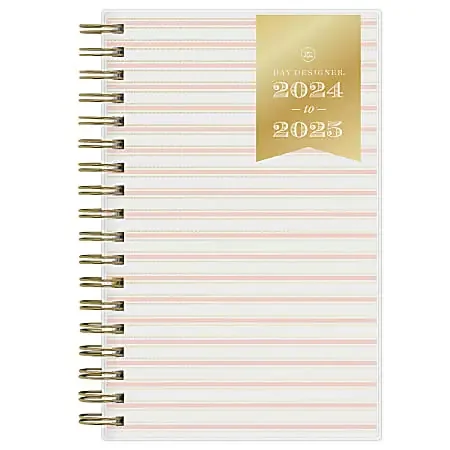 2024-2025 Day Designer Weekly/Monthly Planning Calendar, 3-5/8″ x 6-1/8″, Ticking Stripe Blush Frosted, July To June, 150522