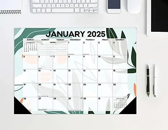 2024-2045 Willow Creek Press Academic Monthly Desk Pad Calendar, 12″ x 17″, Botanical Bliss, July To June, 47521