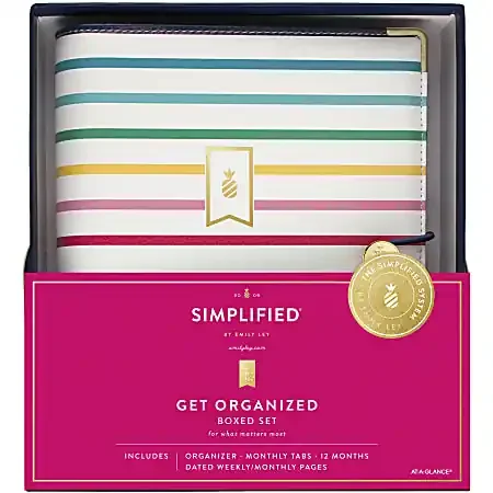 2024 Simplified by Emily Ley for AT-A-GLANCE® Weekly/Monthly Organizer Gift Set, 5-1/2″ x 8-1/2″, Happy Stripe, January to December 2024 , EL100-411