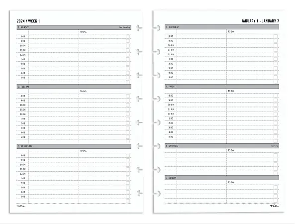 2024 TUL® Discbound Weekly Planner Refill Pages, Hourly Appointment Times, Junior Size, January To December