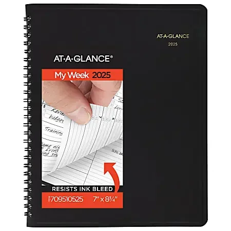 2025-2026 AT-A-GLANCE® Weekly Appointment Book Planner, 7″ x 8-3/4″, Black, January To January, 7095105