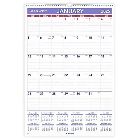 2025 AT-A-GLANCE® Monthly Wall Calendar, 15-1/2″ x 22 3/4″, Traditional, January 2025 To December 2025, PM328