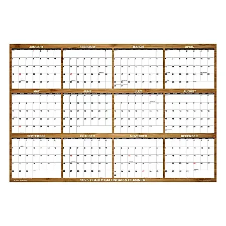 2025 SwiftGlimpse Daily/Yearly Wall Calendar, 24″ x 36″, Rustic Brown, January 2025 To December 2025, SG 2025 WOOD