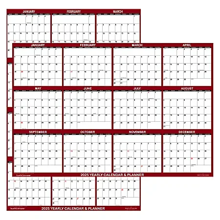 2025 SwiftGlimpse Reversible Yearly Wall Calendar, 32” x 48”, Maroon, January To December