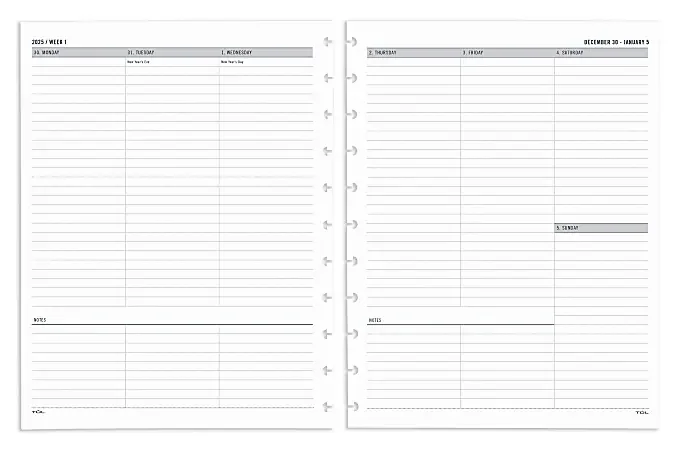 2025 TUL® Discbound Weekly Planner Refill Pages, Letter Size, January To December, TULLTFLRUTIMRY25