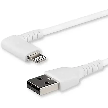 2m / 6.6ft Angled Lightning to USB Cable – Heavy Duty MFI Certified Lightning Cable – White – USB to Lightning