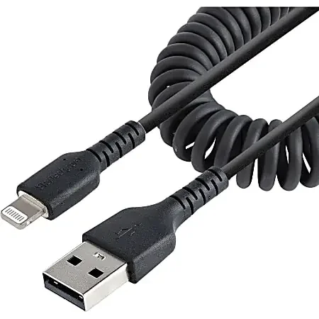 50cm/20in USB to Lightning Cable, MFi Certified, Coiled iPhone Charger Cable, Black, Durable TPE Jacket Aramid Fiber – RUSB2ALT50CMBC