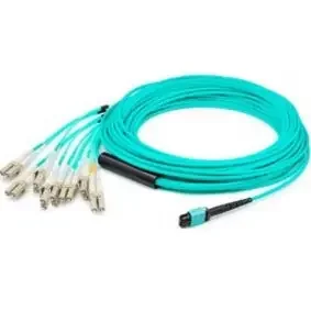 AddOn 30m MPO (Female) to 8xLC (Male) 8-Strand Aqua Plenum Rated OM3 Fiber Fanout Cable