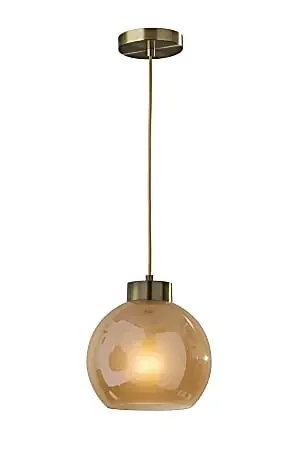 Adesso Atticus Chandelier Pendant Lamp, 9”W, Amber Glosted Glass/Antique Brass