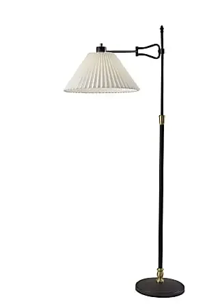 Adesso Elijah Floor Lamp, 61-1/4”H, Off-White Shade/Black & Antique Brass Base