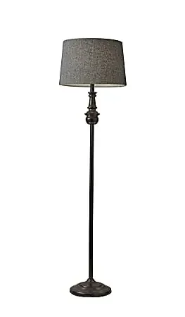 Adesso® Simplee Charles Floor Lamp, 60″H, Dark Herringbone Shade/Black Base