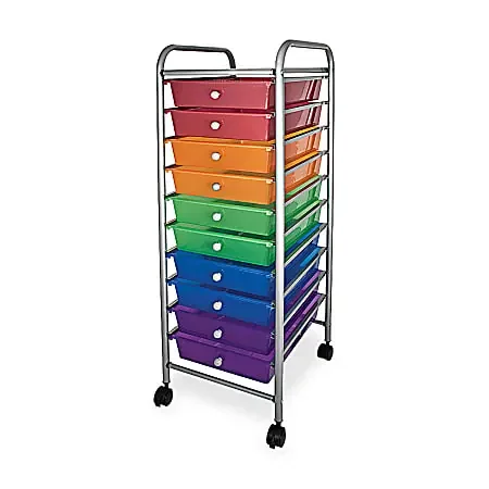 Advantus Office Depot Brand 10 Drawer Organizer With Casters, 37 1/2″H x 15 1/2″W x 13″D, Multicolor