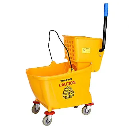 Alpine Industries 36-Quart PVC Mop Buckets With Side Wringers, 34″ x 15″, Yellow, Pack Of 2 Buckets