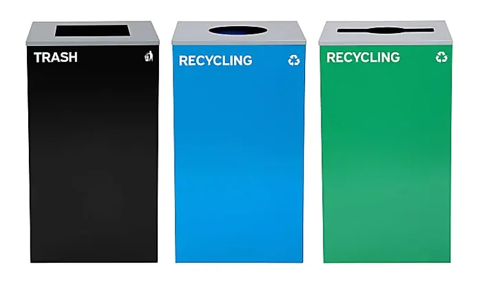 Alpine Industries Stainless-Steel Open Top Recycling And Trash Can Set, 29 Gallons Black/Blue/Green – ALP4450-BLK-KIT39