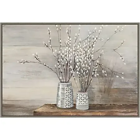 Amanti Art Pussy Willow Still Life With Designs by Julia Purinton Framed Canvas Wall Art Print, 33″ x 23″, Graywash