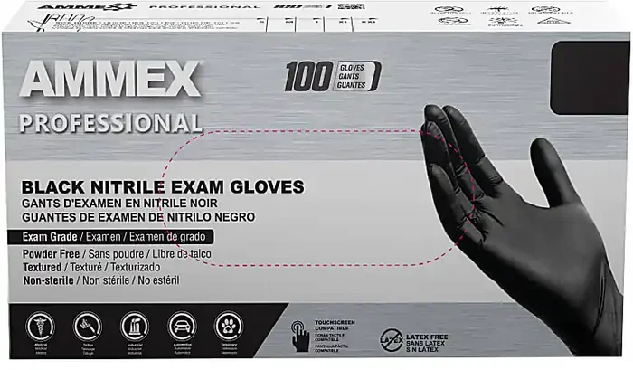 AMMEX Professional Black Nitrile Powder Free Exam Large Gloves