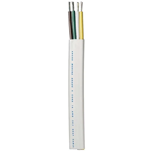 Ancor Trailer Cable – 16/4 AWG – Yellow/White/Green/Brown – Flat – 100′ [154010]