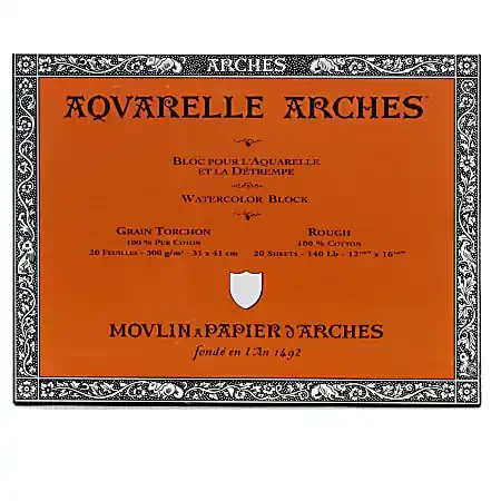 Arches® Aquarelle Watercolor Block, 140 Lb, Rough Press, 12″ x 16″