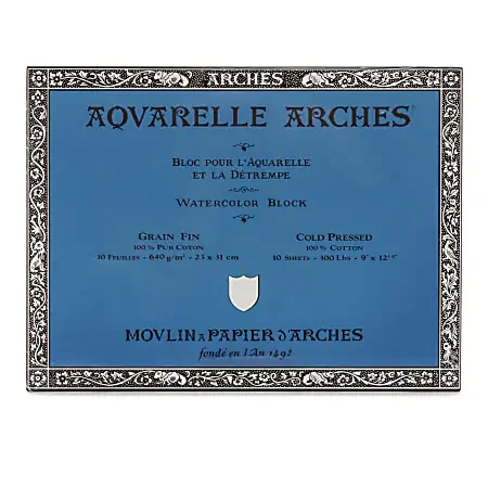 Arches® Aquarelle Watercolor Block, 300 Lb, Cold Press, 9″ x 12″