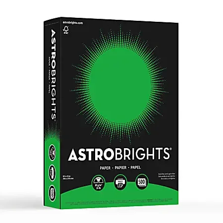 Astrobrights® Color Multi-Use Printer & Copy Paper, 1 Ream, Gamma Green, Letter (8.5″ x 11″), 500 Sheets Per Ream, 24 Lb, 94 Brightness