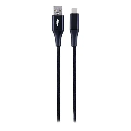 Ativa® Braided USB Type-C Charge And Sync Cable, 6″, Black, 45839
