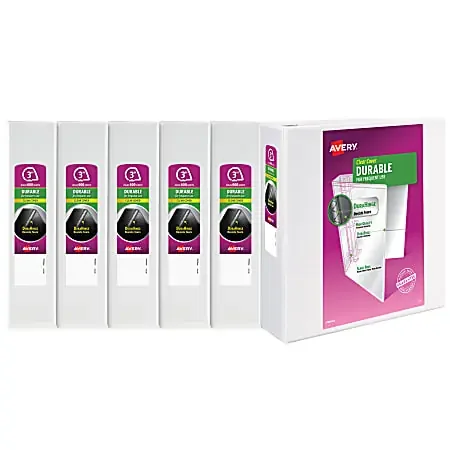Avery® Durable View 3-Ring Binder, 3″ Slant Rings, White, Pack Of 6