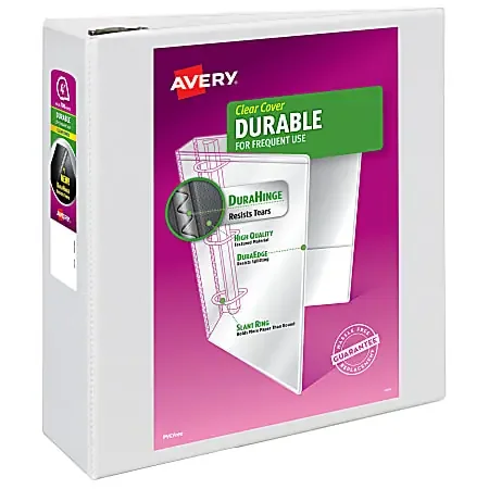 Avery® Durable View 3 Ring Binder, 4″ EZD® Rings, White, 1 Binder