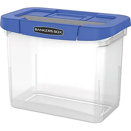 Bankers Box® Heavy-Duty Portable Storage File Box, 10 3/4″ x 6 3/4″ x 11 3/4″, Blue/Clear