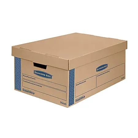 Bankers Box® SmoothMove™ Prime Lift-Off Lid Moving Boxes, Large, 24″ x 15″ x 10″, Kraft/Blue, Pack Of 8
