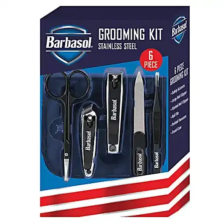 Barbasol 6-Piece Stainless Steel Nail Grooming Kit, Black