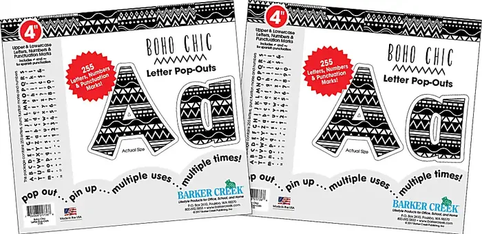 Barker Creek Letter Pop-Outs, 4″, Boho Chic, Pack Of 510