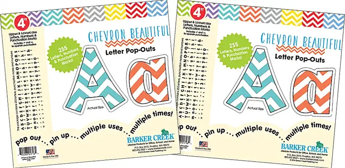 Barker Creek Letter Pop-Outs, 4″, Chevron Beautiful, Pack Of 510