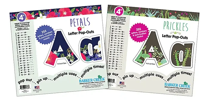 Barker Creek Letter Pop-Outs, 4″, Petals & Prickles, 255 Characters Per Pack, Set Of 2 Packs