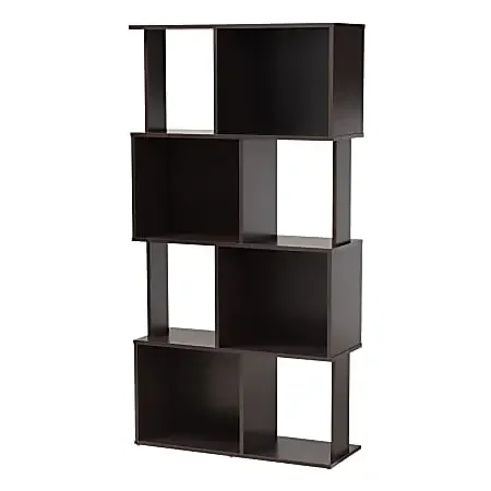 Baxton Studio 62″H Modern Geometric Bookshelf, Dark Brown