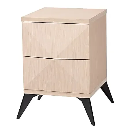 Baxton Studio Draper Two-Tone Wood 2-Drawer Nightstand, 23-5/8”H x 15-3/4”W x 17-5/8”D, Light Brown/Black