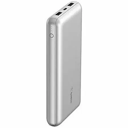 Belkin 15W 3-port USB Power Bank – 20K mAh – 2xUSB-A (12W), 1xUSB-C (15W) – Portable Charger – w/ USB-A to USB-C Cable – Silver – – BPB012BTSL