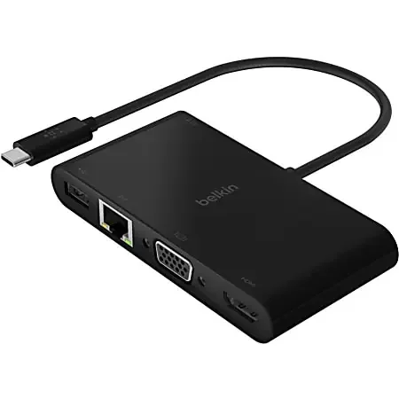 Belkin USB-C Multiport Adapter, USB-C to HDMI – USB A 3.0 – VGA, up to 100W Power Delivery, up 4k Resolution – – AVC004BTBK