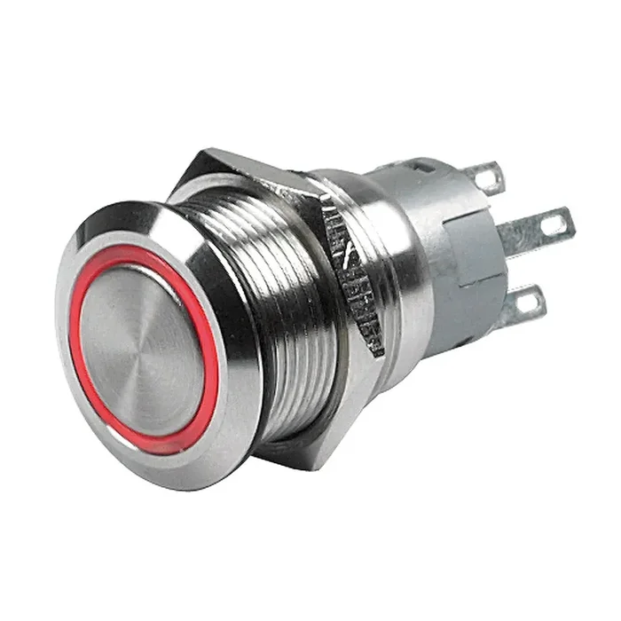 BEP Push-Button Switch – 12V Momentary (On)/Off – Red LED