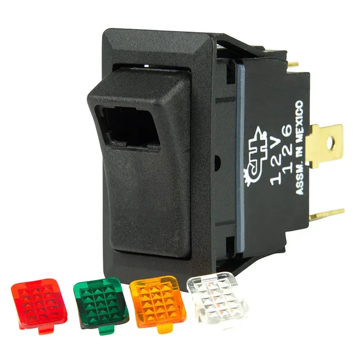 BEP SPST Rocker Switch – 1-LED w/4-Colored Covers – 12V/24V – ON/OFF