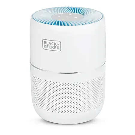 BLACK+DECKER HEPA Tabletop Air Purifier, With Light Indicator, 93 Sq Ft, 12-1/4″H x 8-15/16″W x 8-15/16″D, White