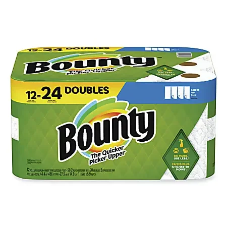 Bounty® Select-a-Size Kitchen Roll Paper Towels, 2-Ply, 5.9 x 11, White, 90 Sheets/Double Roll, 12 Rolls/Carton