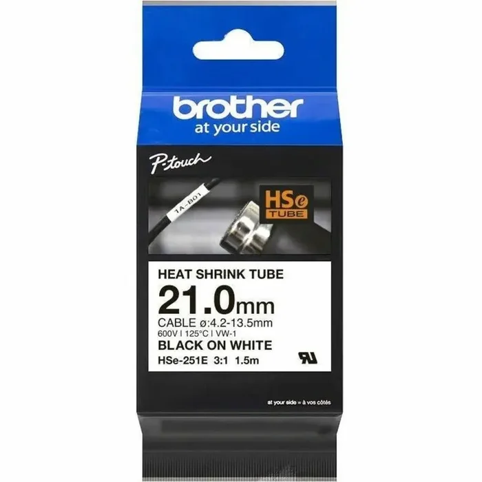 Brother HSe-251E Heat Shrink Tube Tape Cassette – Black on White, 21.0mm wide – 45/64″